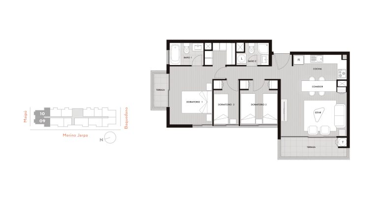 Planta depto. D Baquedano 302